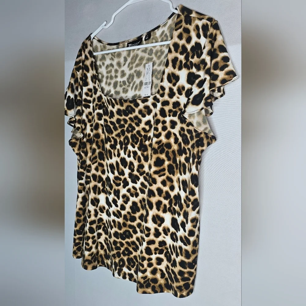 7th Avenue Design Studio New York Company Leopard Print Square Neckline  Top XXL - Picture 2 of 6